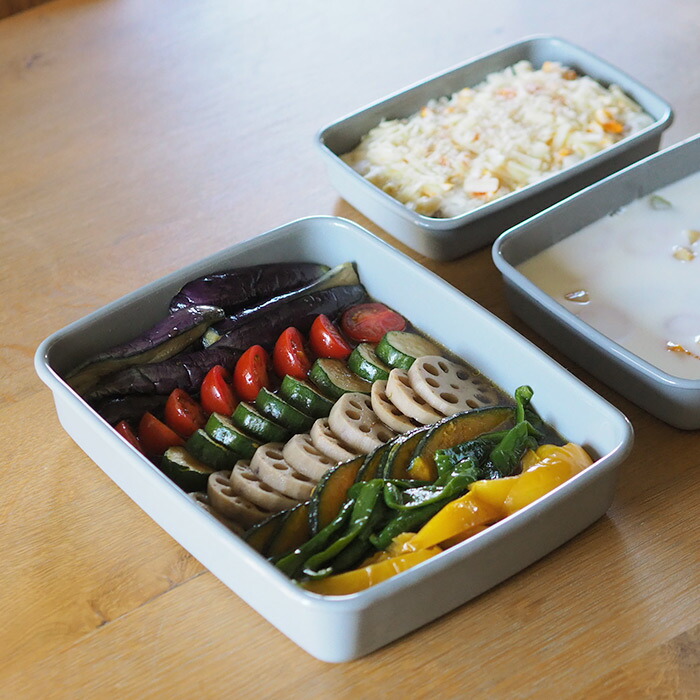 野田琺瑯 +Gray レクタングル浅型 L | 食器と料理道具の専門店「プロ