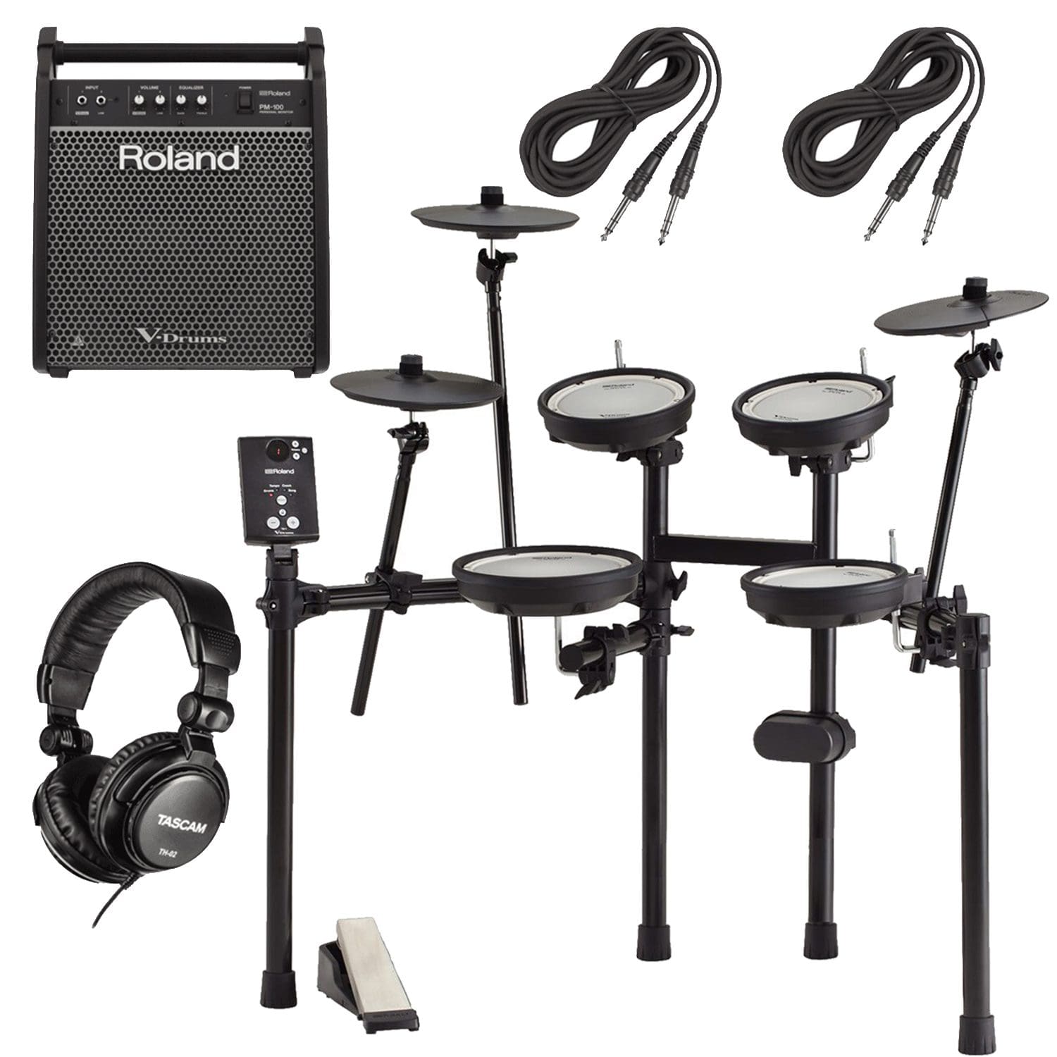 Roland TD-1DMK V-Drums Electronic Drum, Roland PM-100, Tascam TH02