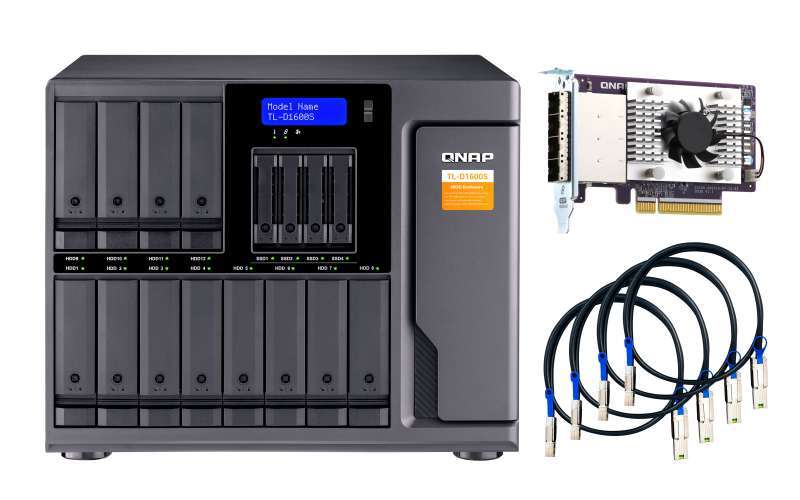 QNAP TL-D1600S 16-bay desktop SATA JBOD expansion unit with a QXP