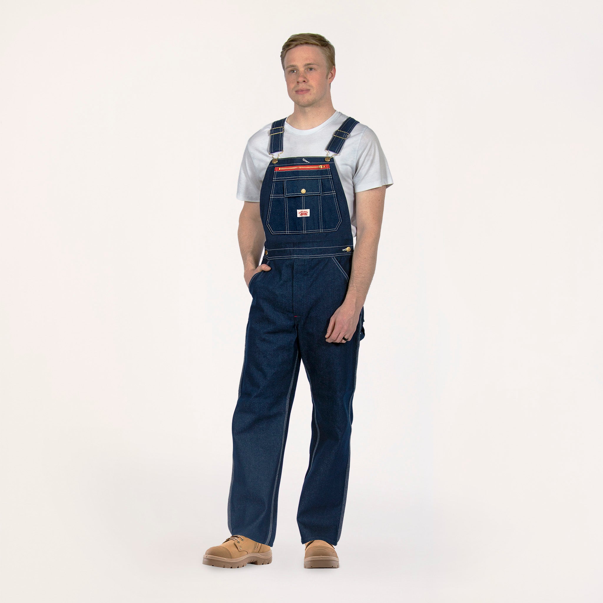 980 Round House Made in USA Zipper Fly Blue Denim Bib Overalls