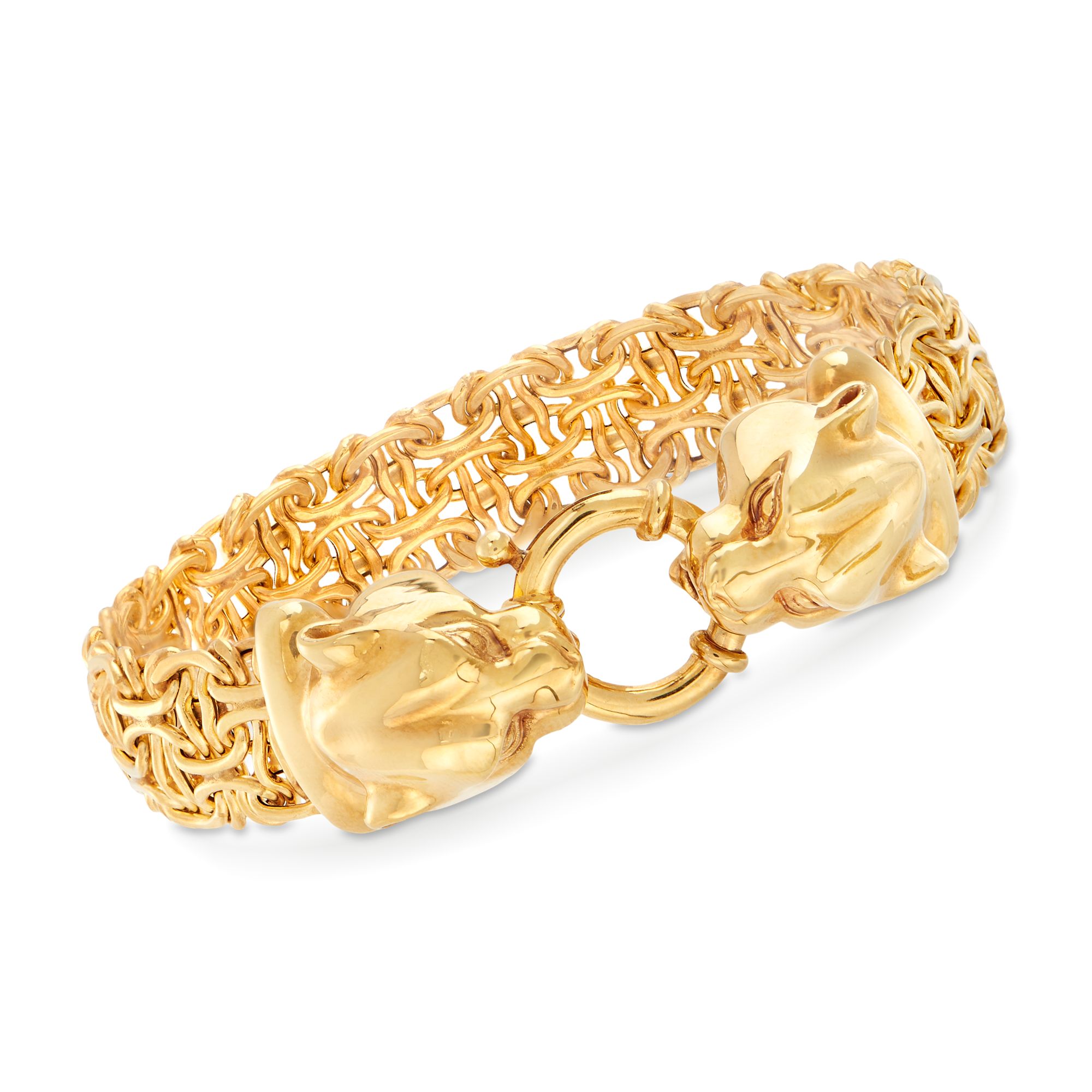 Italian 14kt Yellow Gold Double Panther Head Link Bracelet | Ross