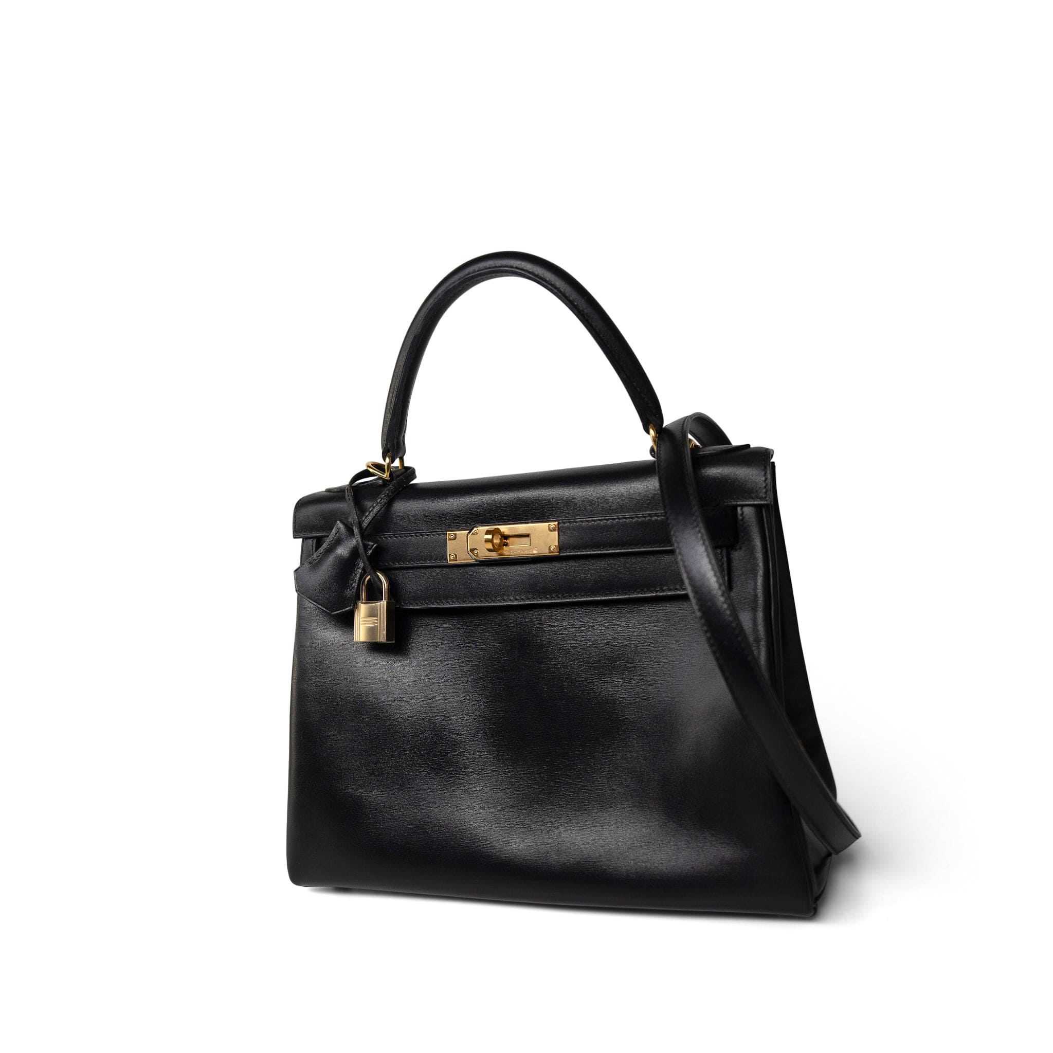 Vintage Kelly 28 Retourne Black Box Calfksin Gold Plated F Square