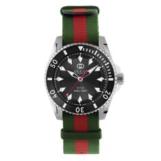 Gucci Dive Black Dial Green and Red Nylon Watch Strap - YA136364