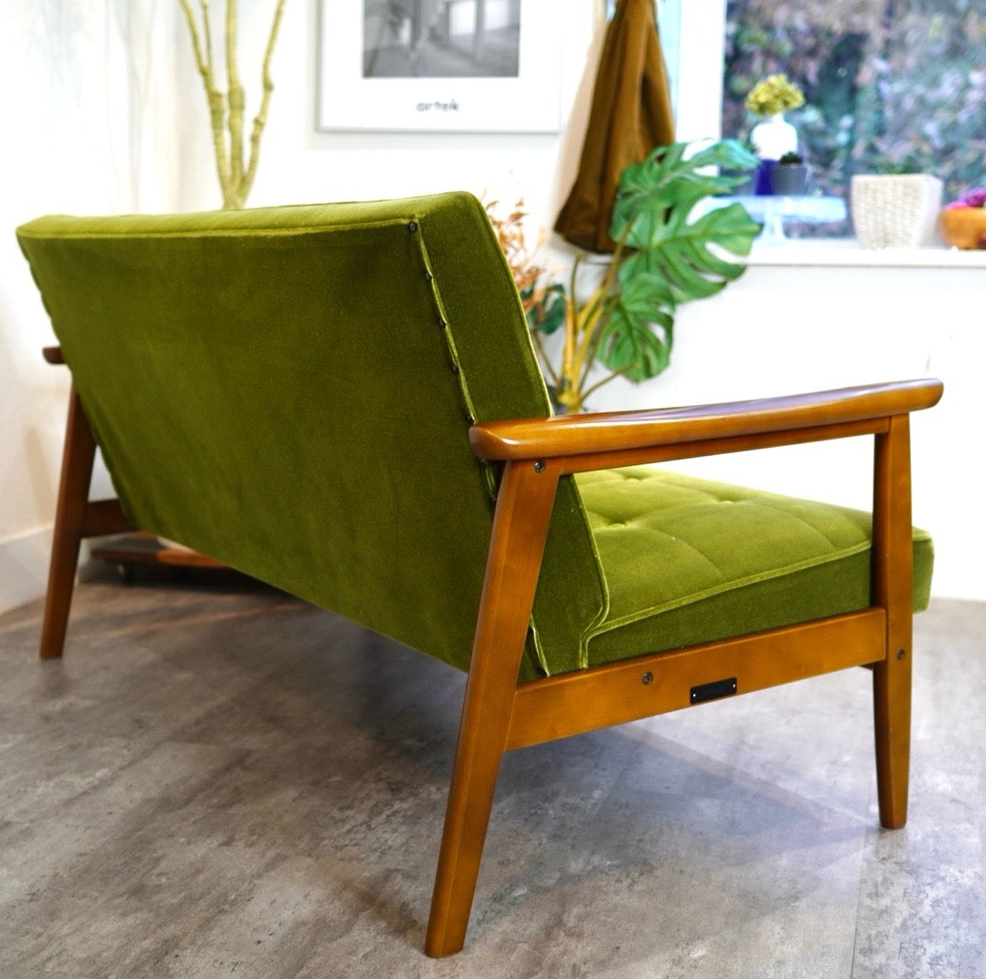 カリモク60 Kチェア 2シーターソファ モケットグリーン 中古 緑 レトロ