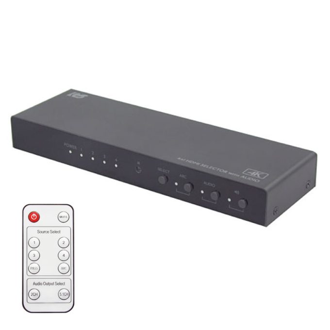 4K60Hz対応 外部音声出力付 4入力1出力 HDMIセレクター RS-HDSW41A-4K