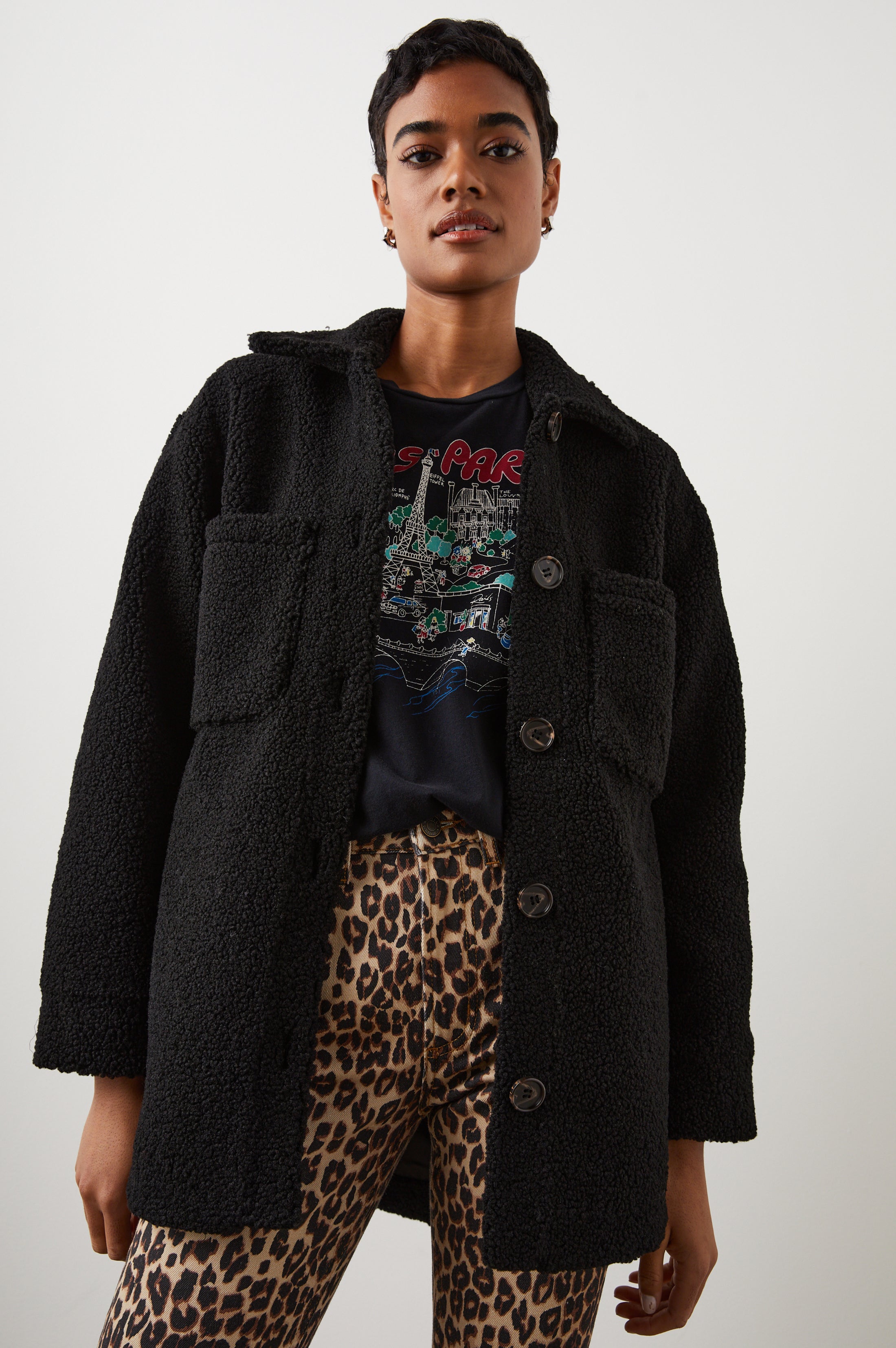 CONNIE SHIRT JACKET - BLACK TEDDY – Rails