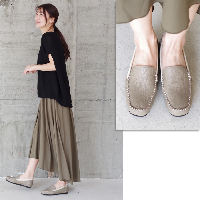 PRETA flex モカシン レディース スリッポン 本革 抗菌 防臭 軽量 幅広