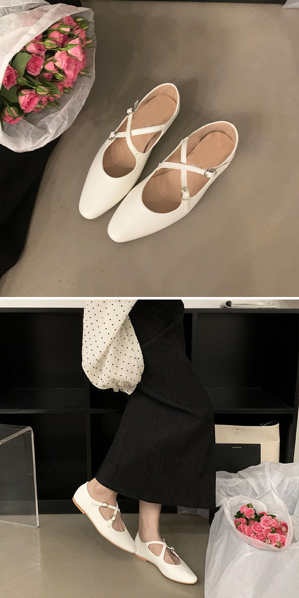 楽天市場】ストラップ付パンプス クロスストラップパンプス バレエ