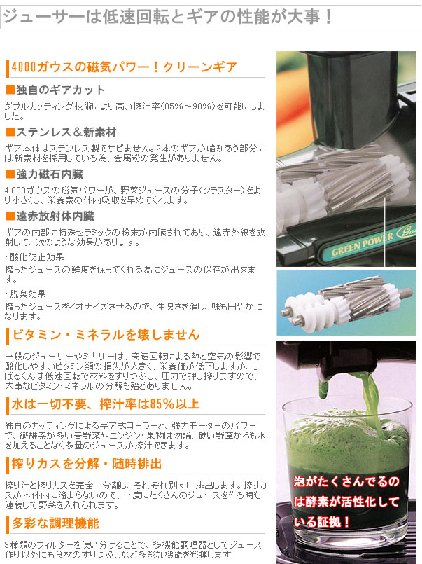 楽天市場】本格派ジューサー野菜しぼり器 しぼるくん グリーンパワー