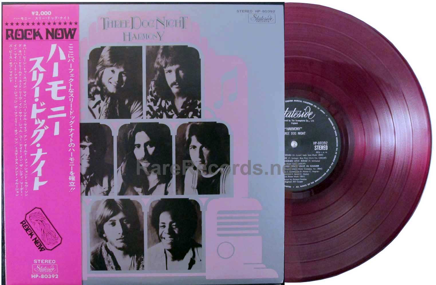 Three Dog Night – Harmony Japan red vinyl LP with obi