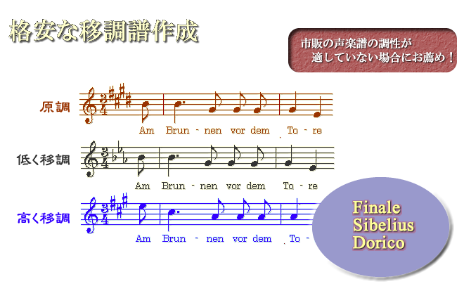 声楽曲の移調譜制作(楽譜の移調、楽譜の浄書)