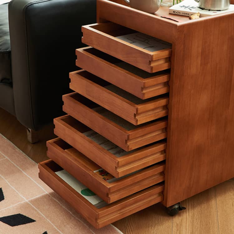 キャビネット デスクワゴン キャスター付 7段 チェスト ブラウン