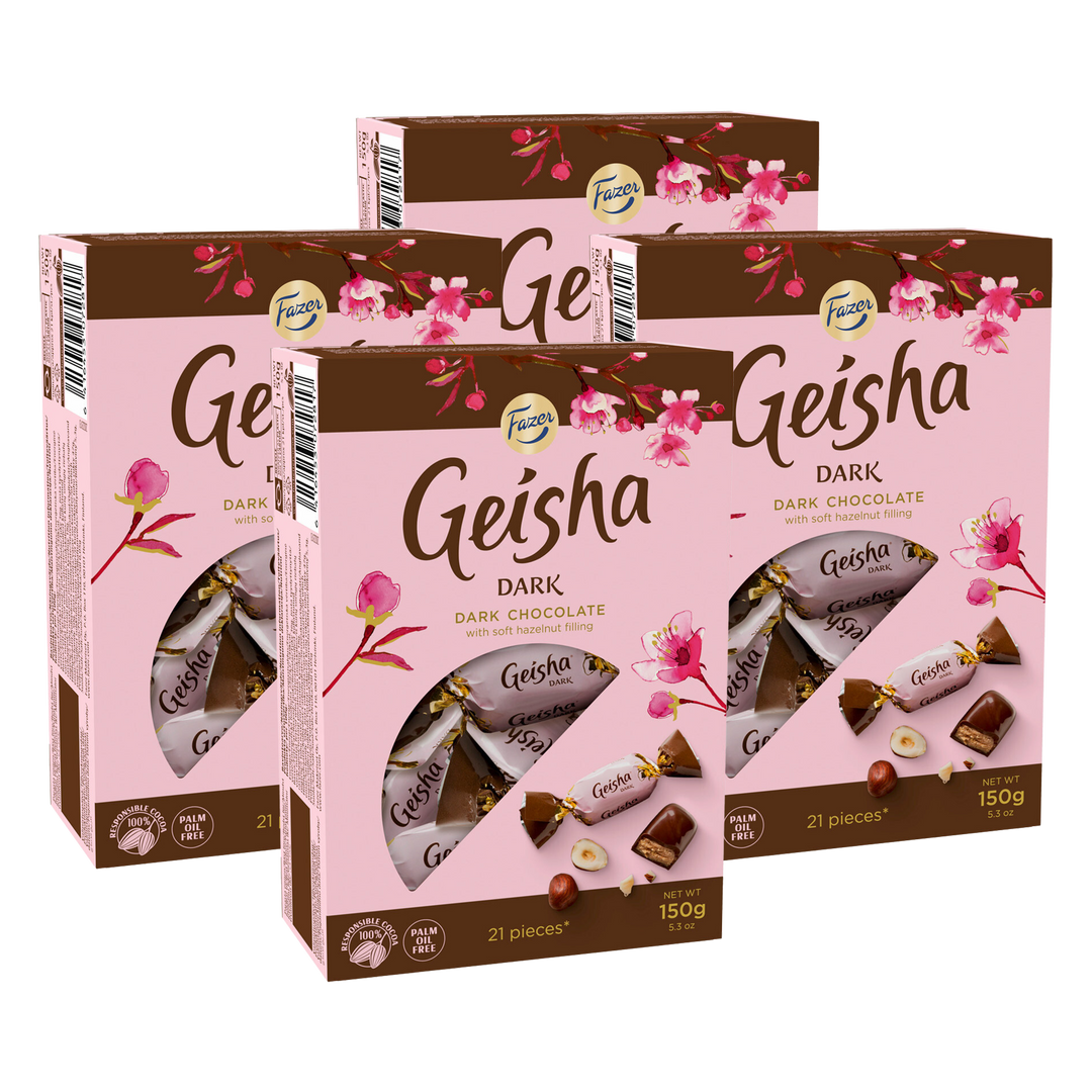 Fazer Geisha Dark Chocolate with Hazelnut Box, 4 Pack – Touch of
