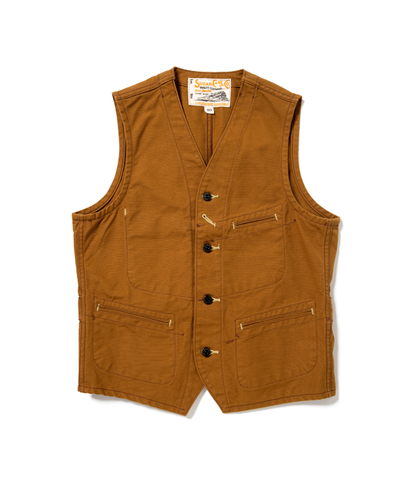 Lot No. SC14375 / 13oz. BROWN DUCK WORK VEST - SUGAR CANE