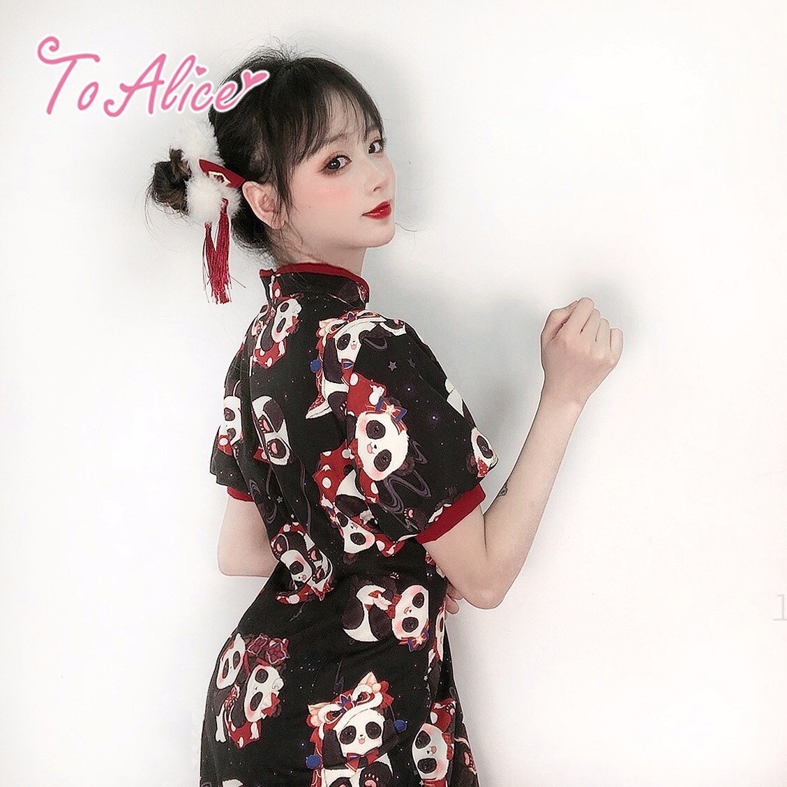 ToAlice】C5334お祝いパンダパフ袖チャイナワンピース【50％OFF】 - To