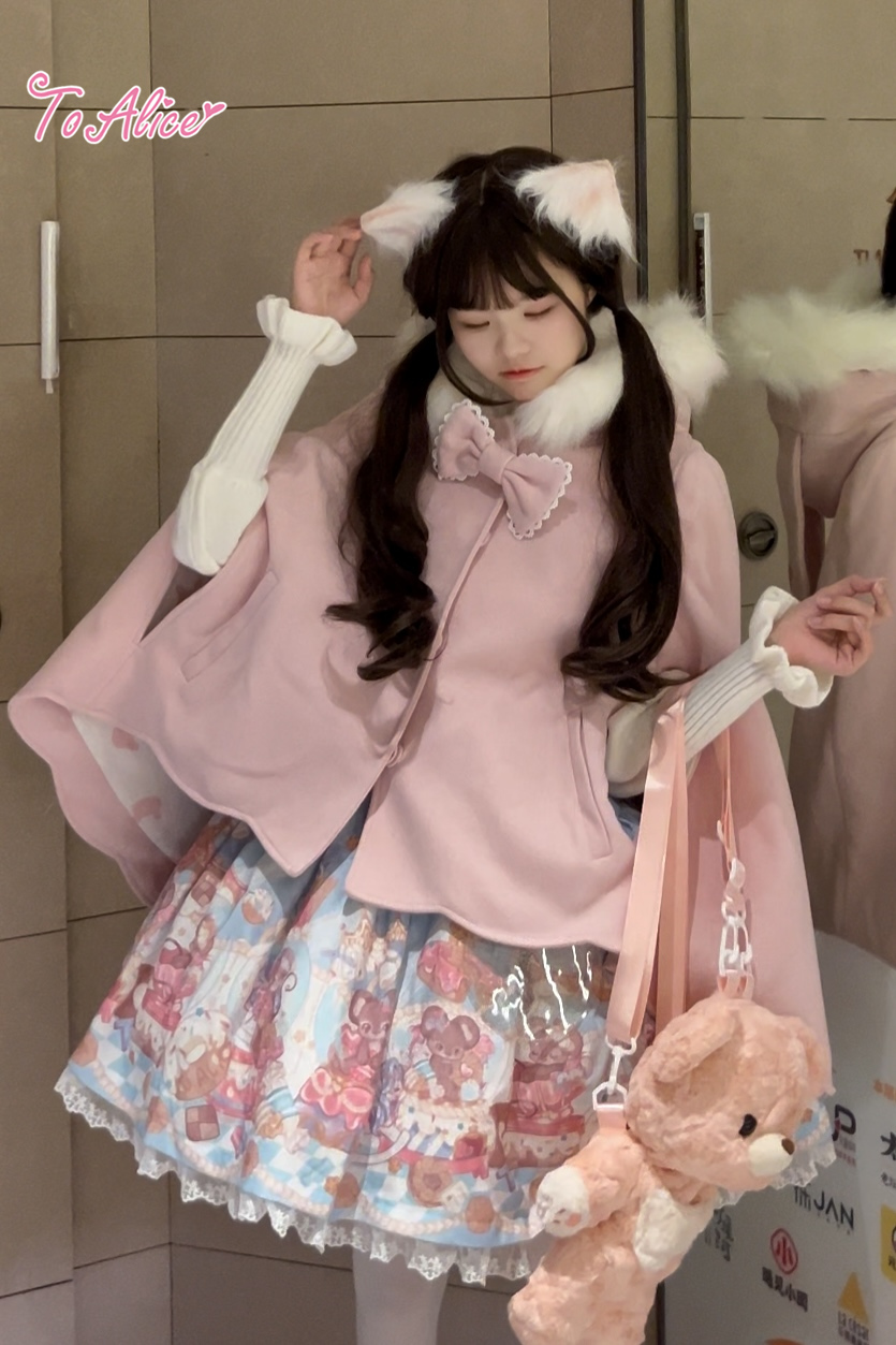 Last one】【ToAlice】C8589ふわふわラビットマントコート(中綿入り