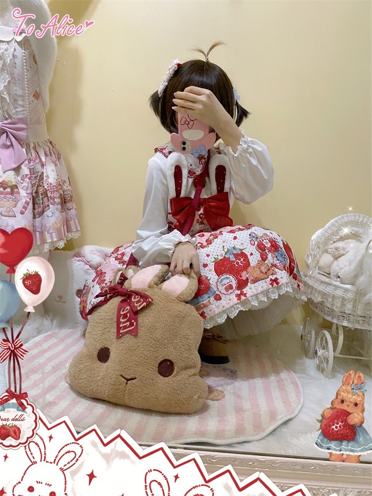 ToAlice】L1210 StrawberryRabbitプリントサロペットスカート - To Alice