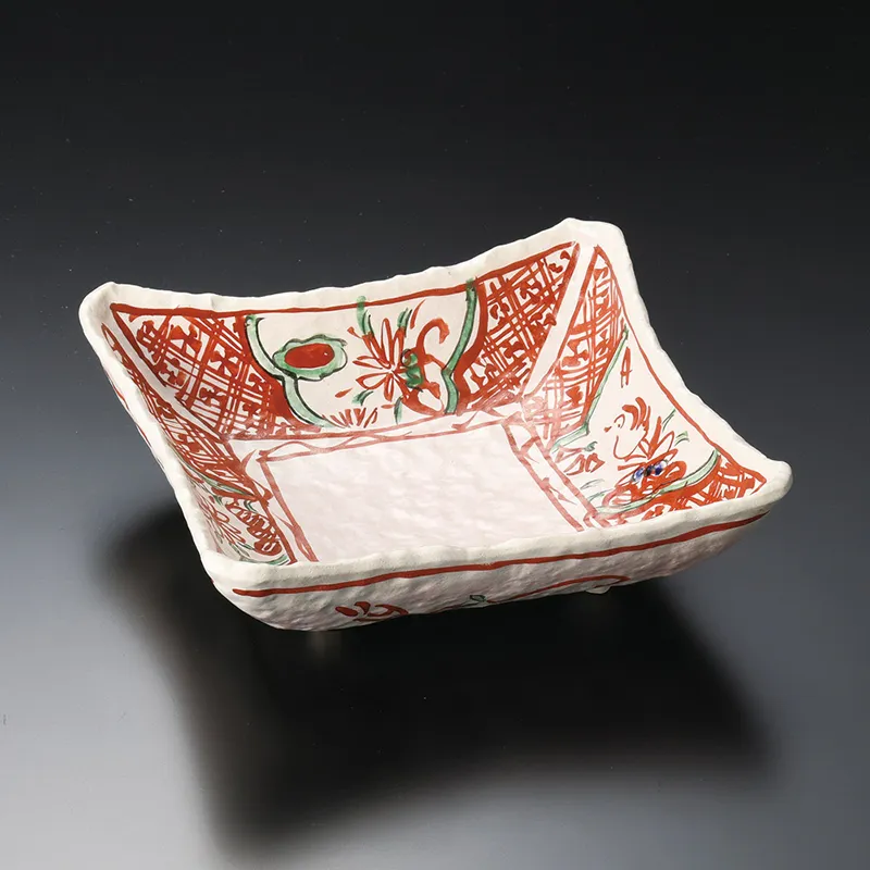 志野釉赤絵万暦7.5角鉢(和食器,鉢もの,中鉢)|食器通販の陶磁庵