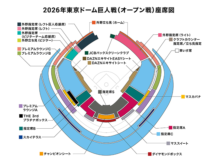 野球観戦：2026年度 巨人オープン戦 チケット料金・座席表 | 東京