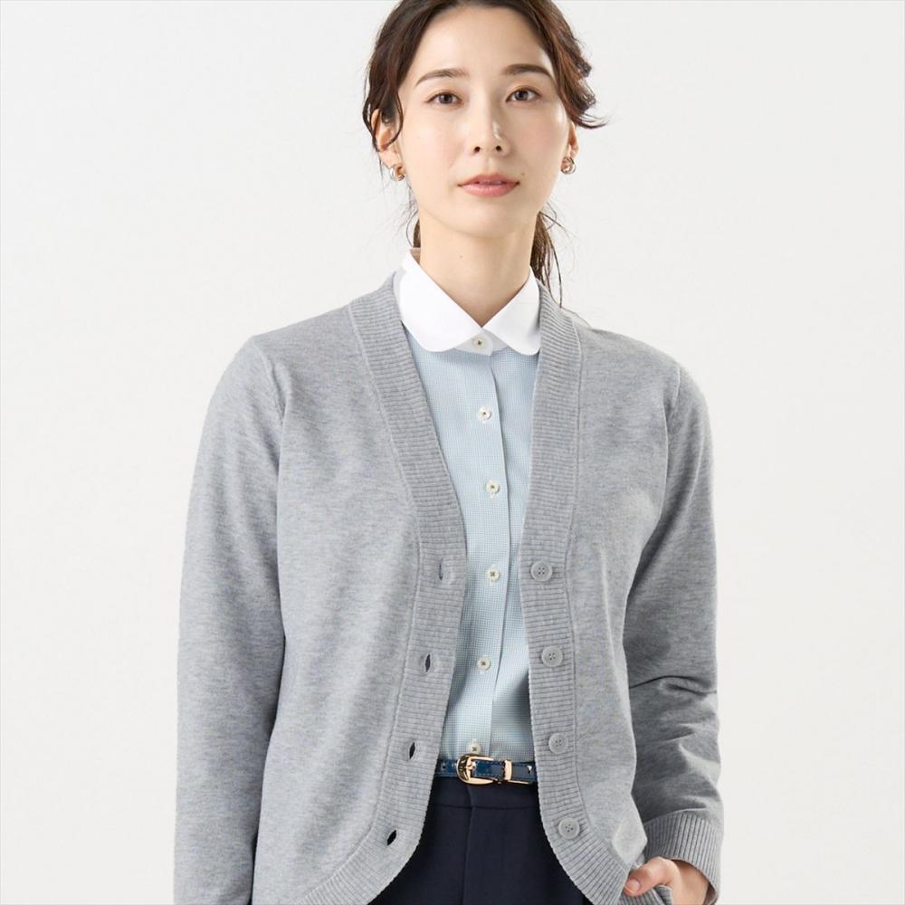 ニット 裾丸Vネック カーディガン レディース(M グレー): 東京シャツ