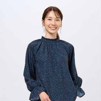 フリル衿ブラウス 長袖 レディース(M ネイビー): 東京シャツ公式通販