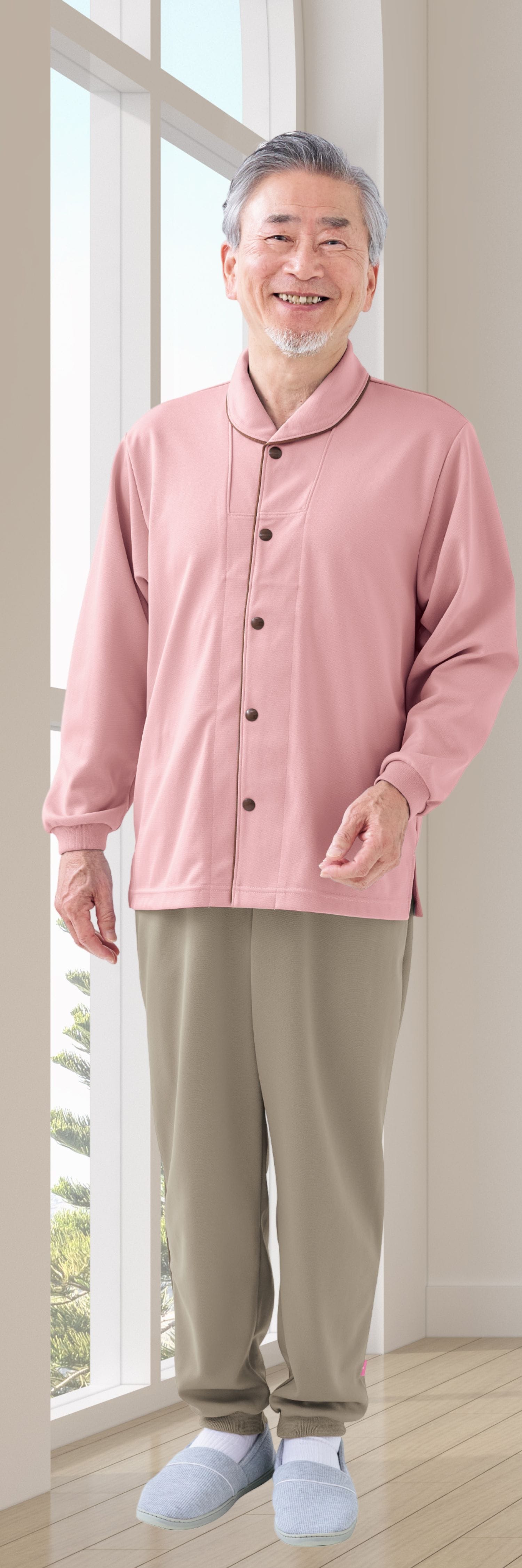 品番： CR836 】 男女兼用 前開きシャツ 高齢者ウエア パジャマ 通年用