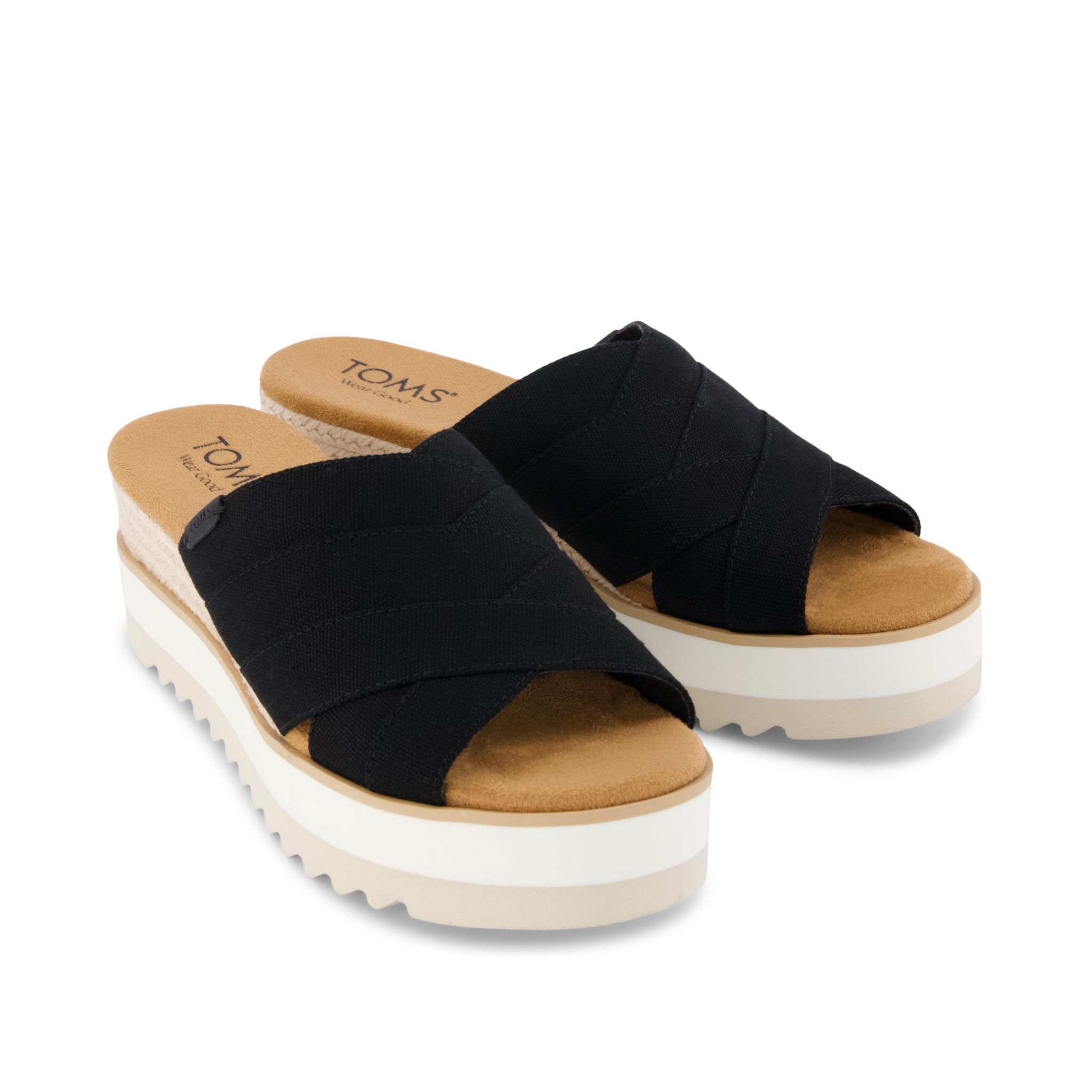 Womens Diana Crossover Mule Wedge Sandal Black Canvas – TOMS.com