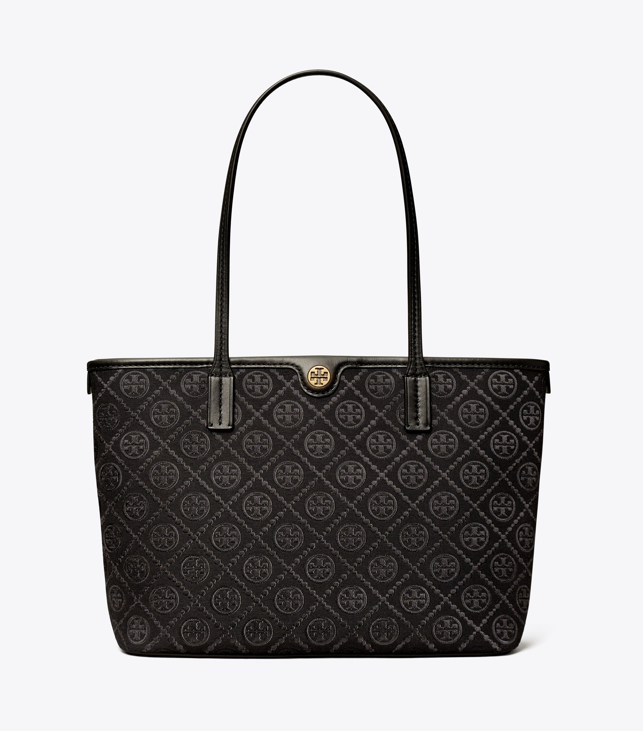Small T Monogram Zip Tote, Black | Tory Burch KW