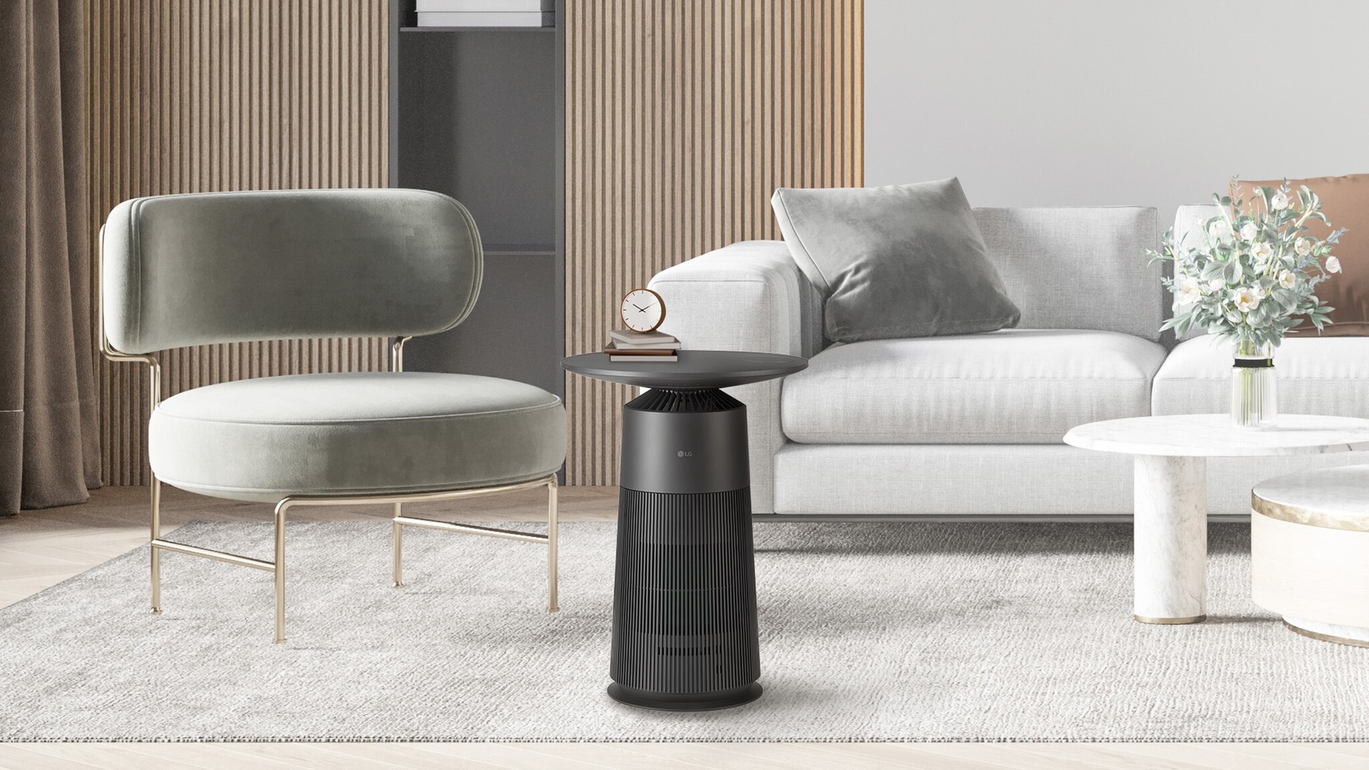 LGの空気清浄テーブルPuriCareに新色ブラック。Qi充電やライト搭載の