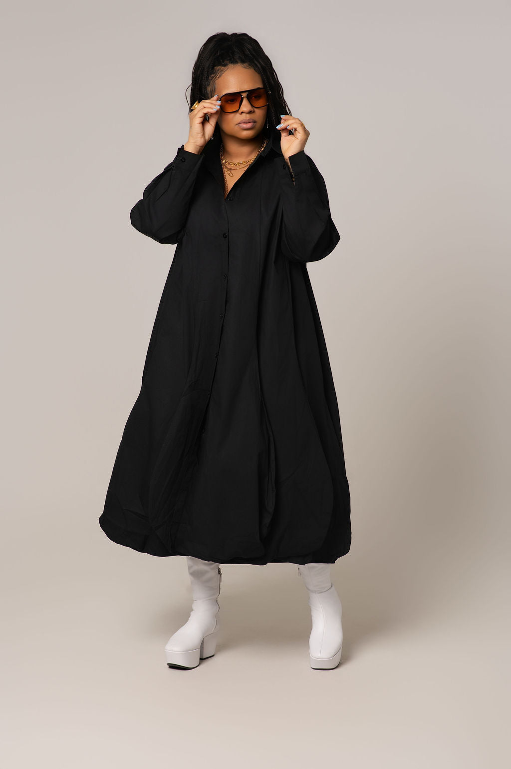 Balloon Hem Maxi Shirt Dress – Terrell Dominick