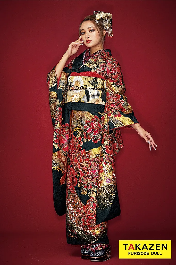 ジャパンモード 黒/赤/ゴールド 和柄/牡丹柄 渋い かっこいい 金彩
