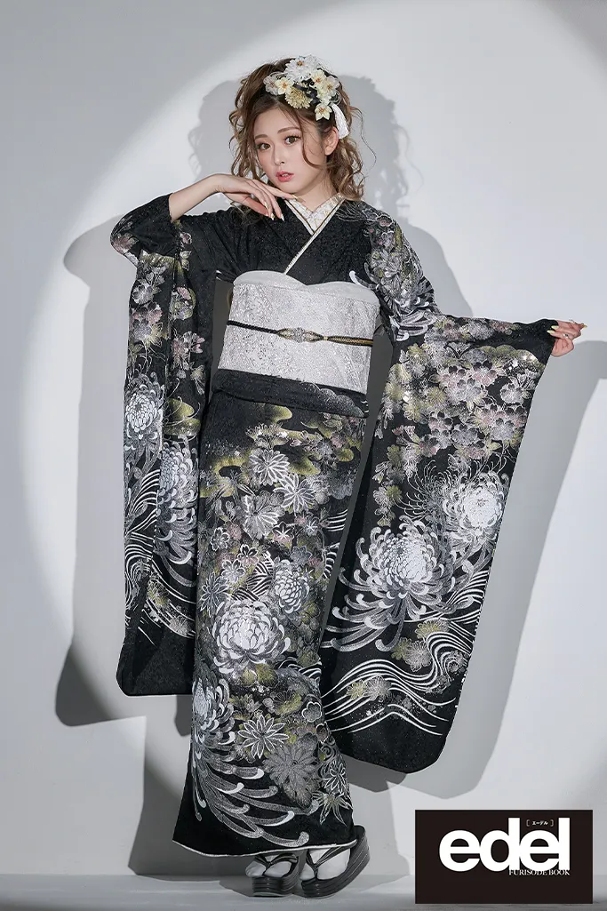 モード系 黒/シルバー 乱菊柄 かっこいい キラキラ 目立つ 派手 ゆう