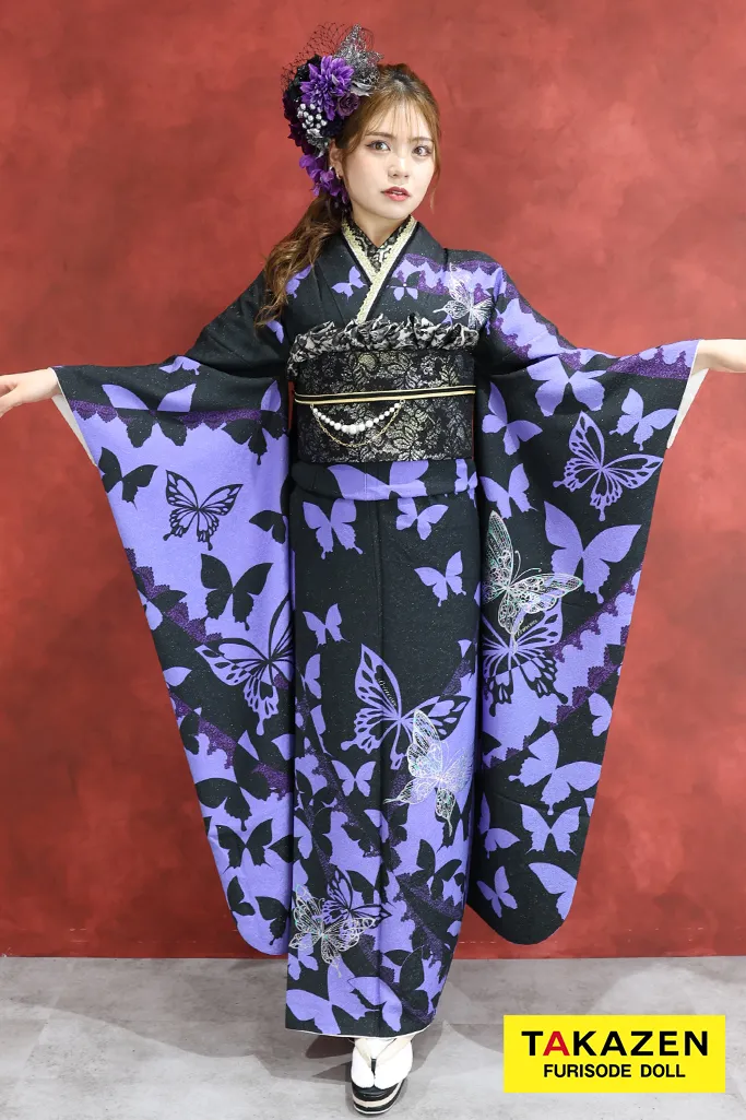 格安モード 黒/紫 蝶々柄 かっこいい グラマラス 派手 目立つ 人と被ら