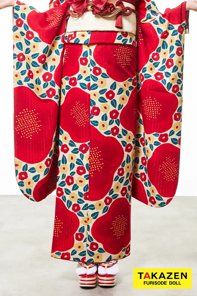 激安レトロポップ 赤 椿柄/総柄 派手可愛い 目立つ お洒落 今どき