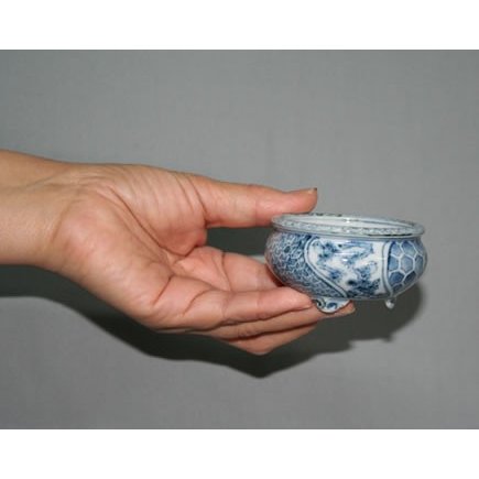 九谷焼盆栽鉢の販売通販専門店：九谷焼(瑛生)染付松竹梅文様2号丸鉢