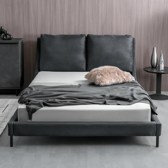 ダブル] クッション付き レザー調 ファブリック ベッド ロースタイル