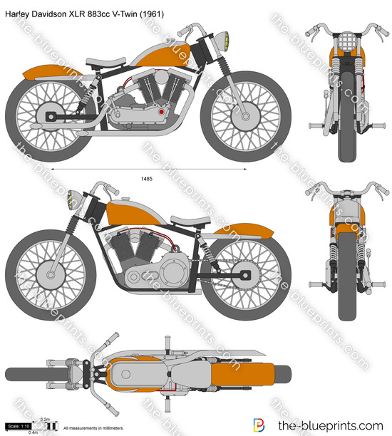 Harley Davidson XLR 883cc V-Twin vector drawing