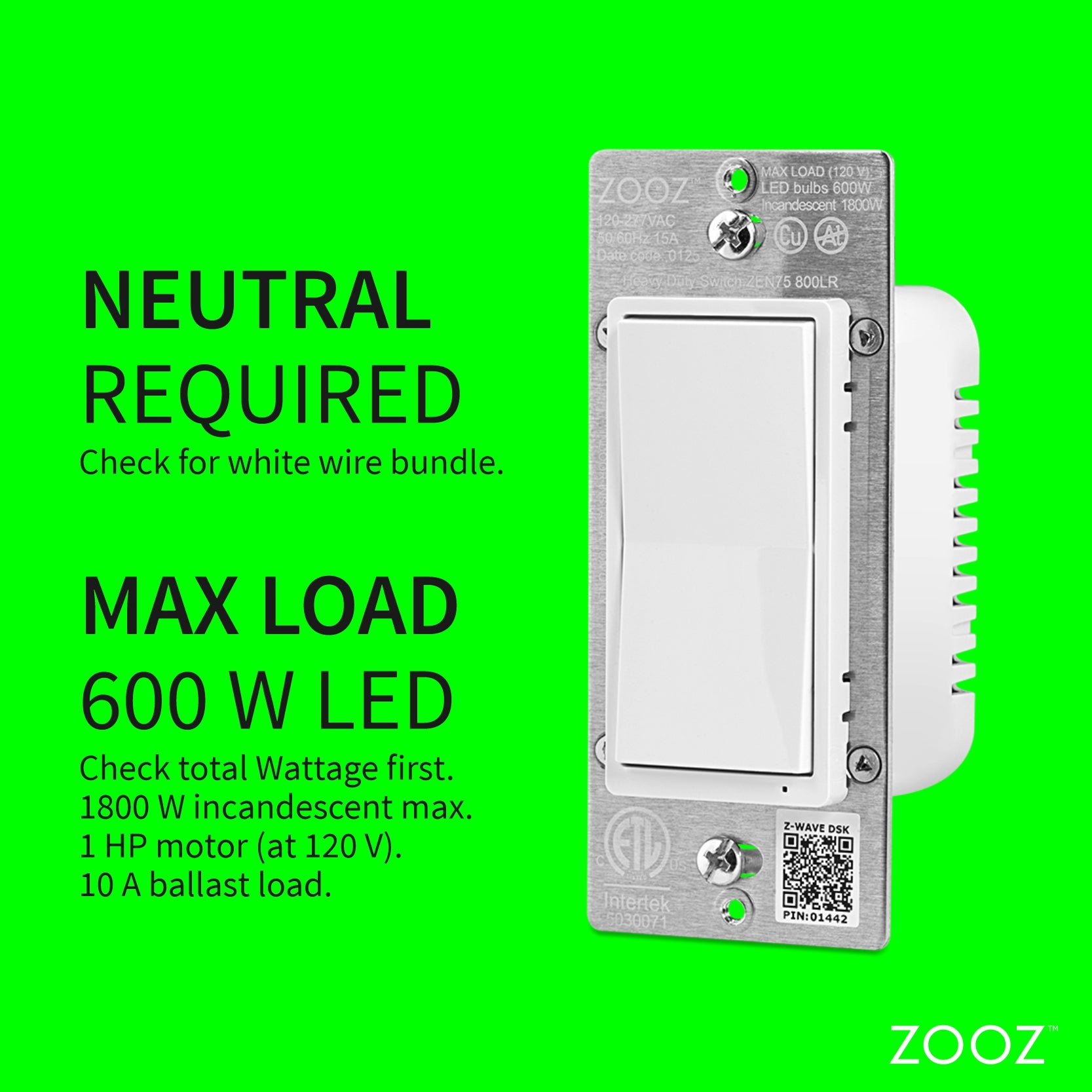 Zooz 800 Series Z-Wave Long Range Heavy Duty Wall Switch ZEN75