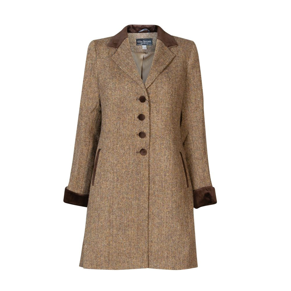 Women's Harris Tweed Coat - Tara - Brown Herringbone (Size 14