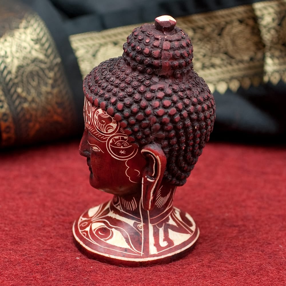 仏像 レジン 神様 ヒンドゥー教 仏教 置物 手彫り模様のブッダ・ヘッド