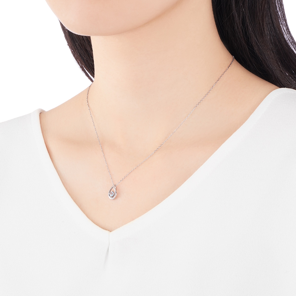 K10ホワイトゴールドアクアマリンネックレス(RPN845-001)|TSUTSUMI