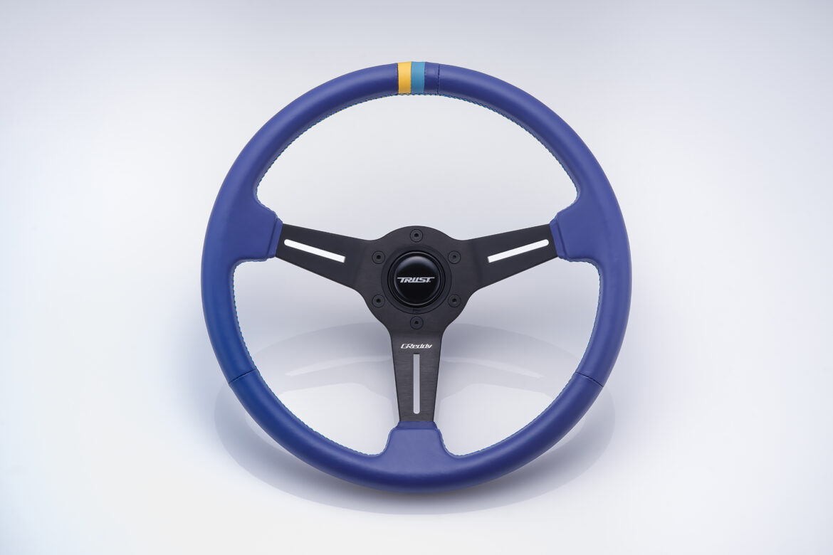 GReddy スポーツステアリング ブルーレザー/ ホワイトレザー | TRUST