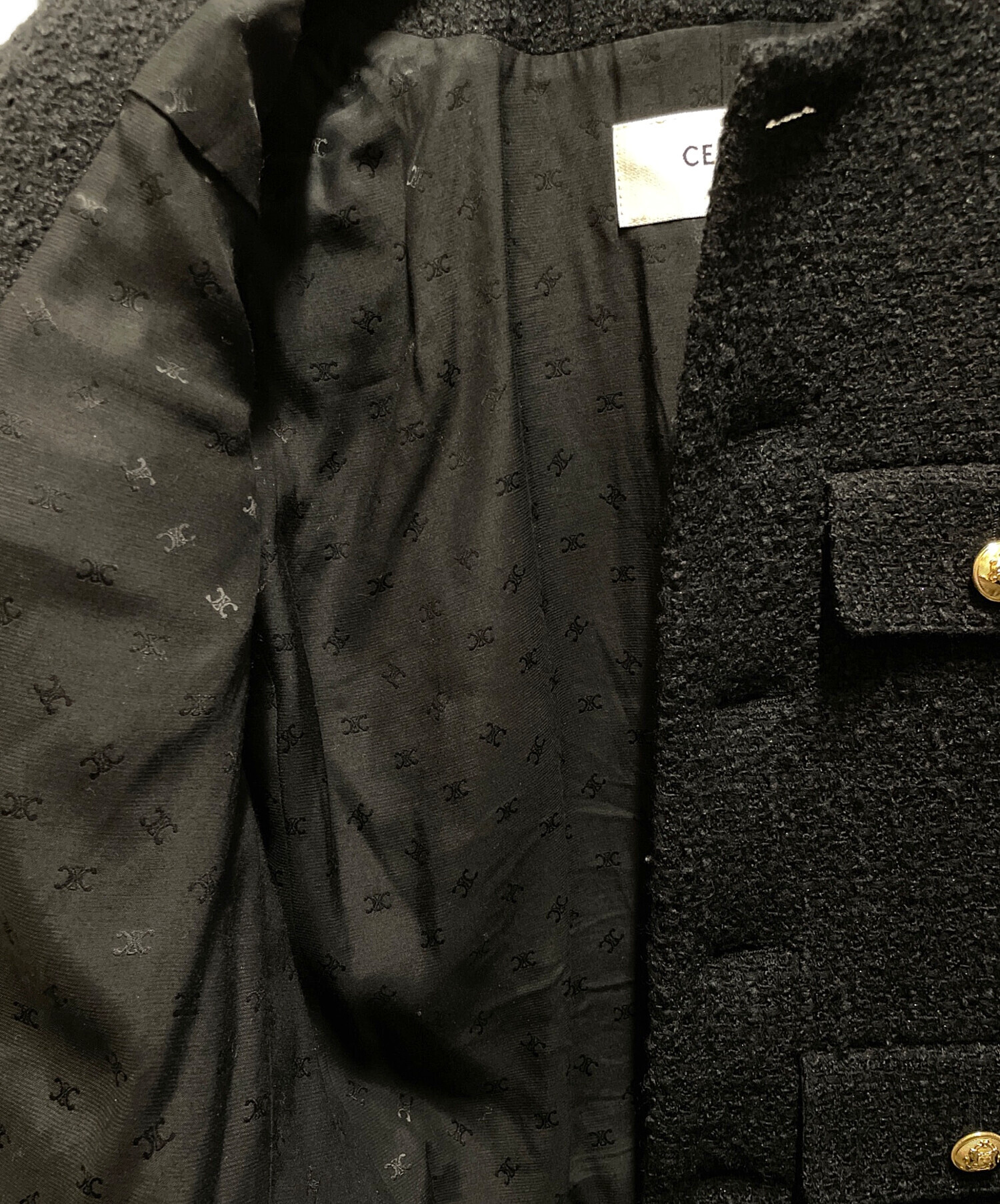 中古・古着通販】CELINE (セリーヌ) ツイードジャケット ブラック