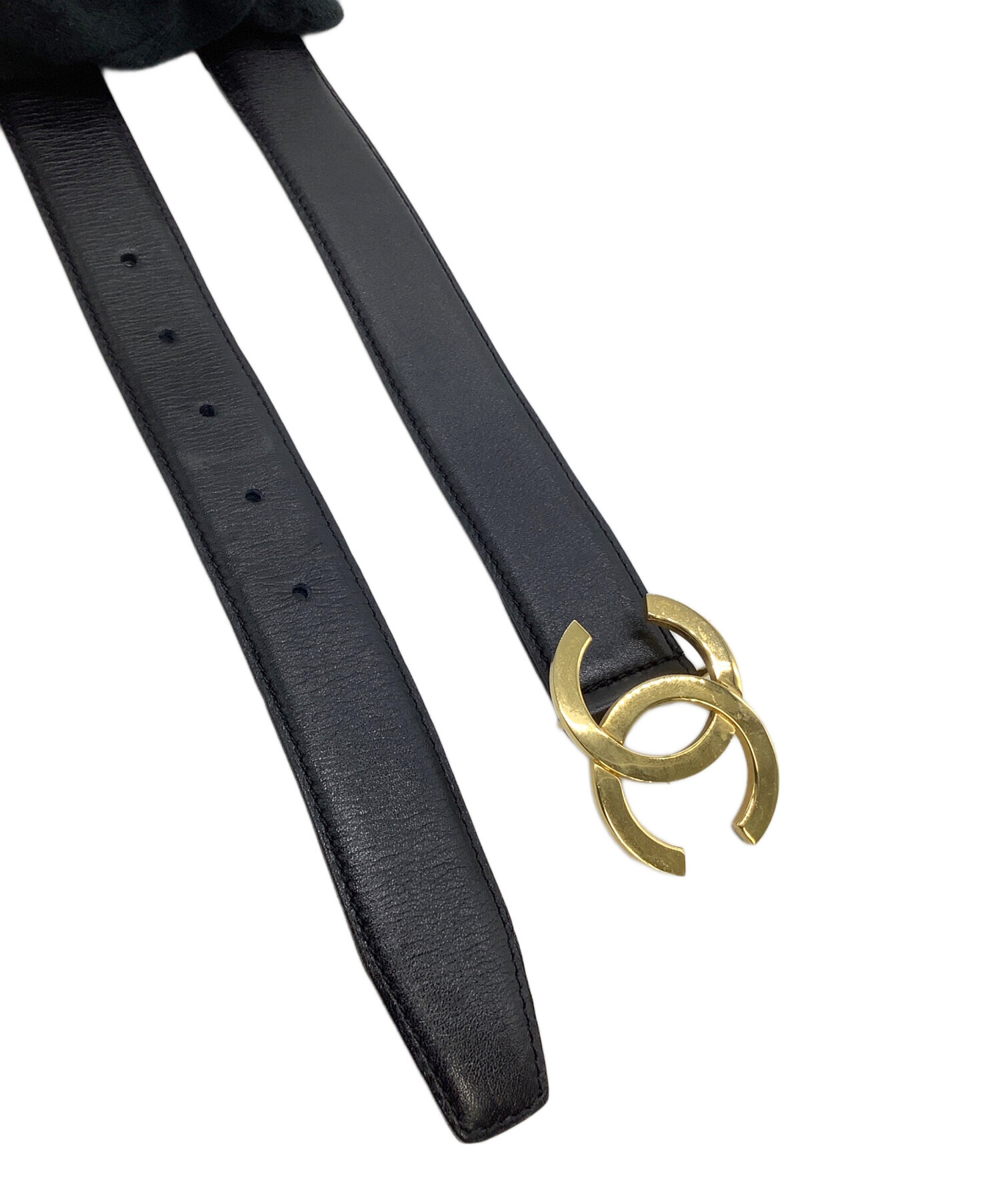 中古・古着通販】CHANEL (シャネル) レザーベルト ココマーク ブラック