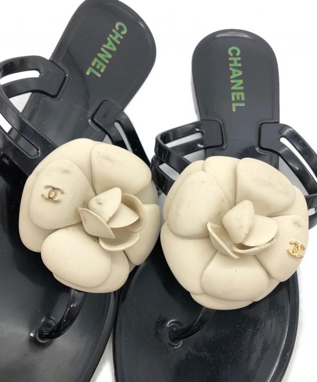 中古・古着通販】CHANEL (シャネル) カメリア トングサンダル ブラック