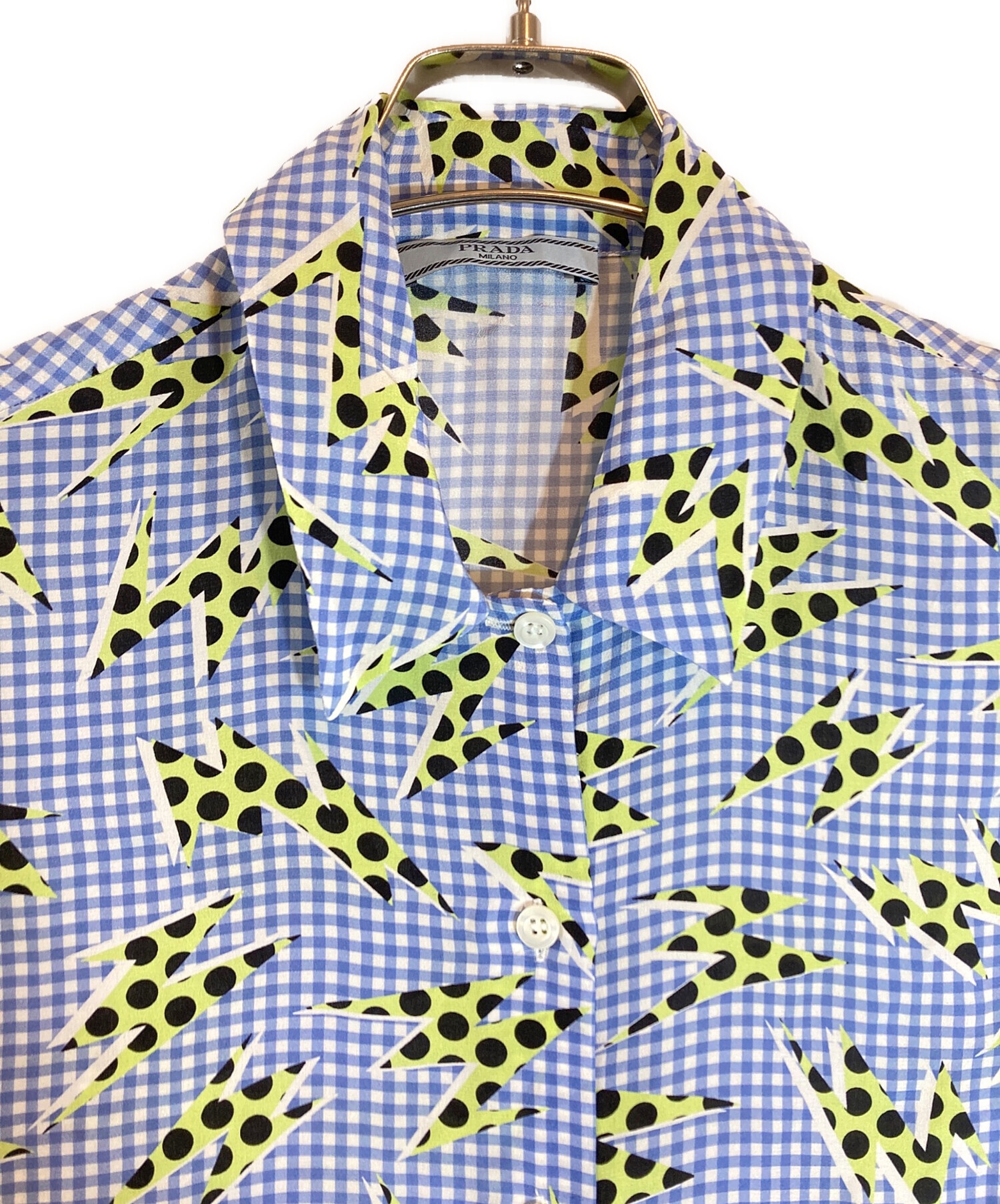 中古・古着通販】PRADA (プラダ) 総柄シルクノースリーブブラウス