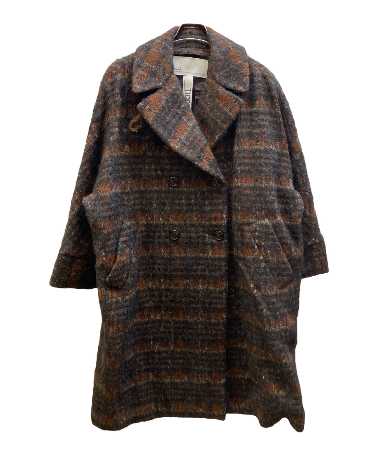 中古・古着通販】ticca (ティッカ) チェック柄モヘア混テントコート