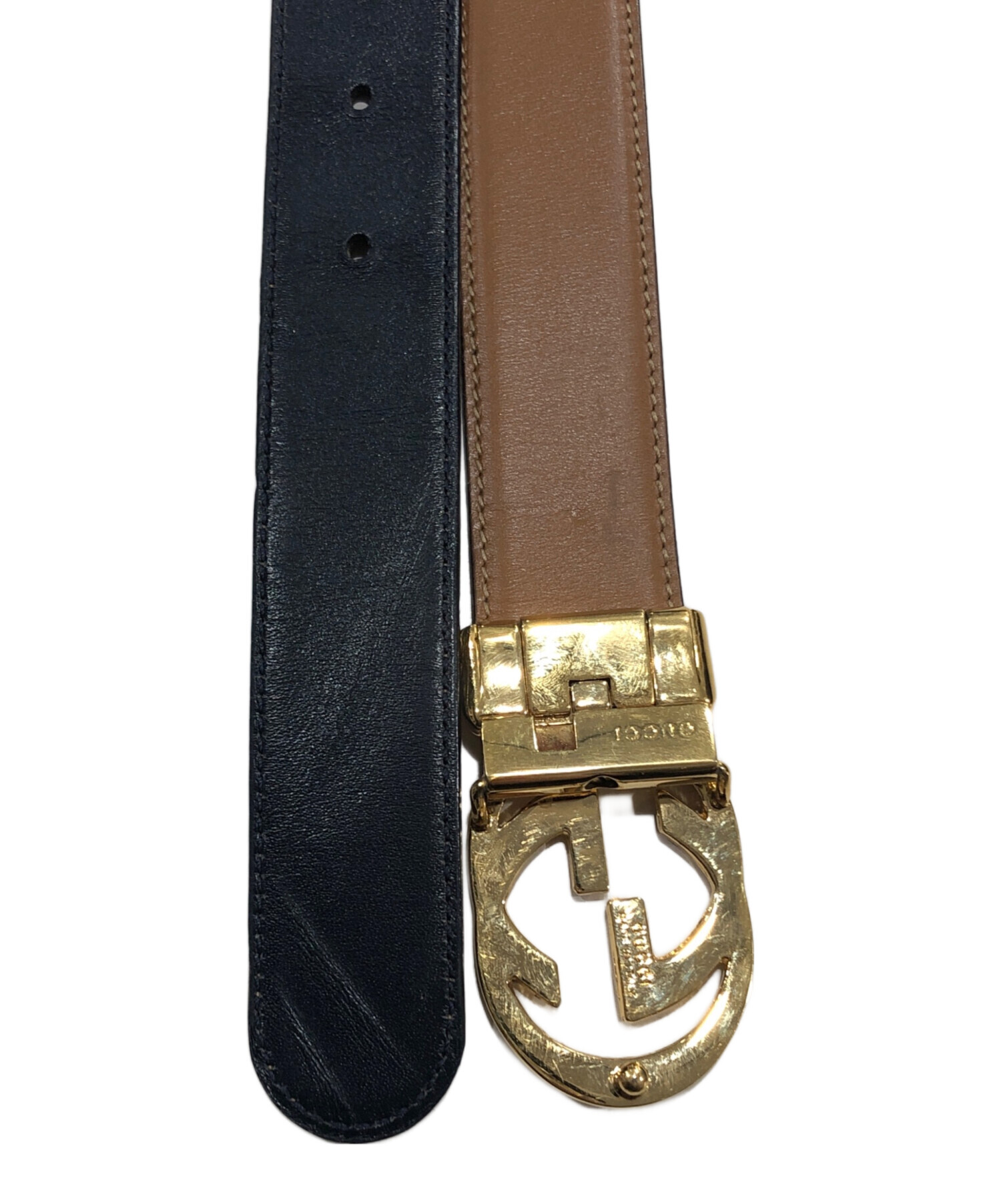 中古・古着通販】GUCCI (グッチ) GGバックルレザーベルト ブラック