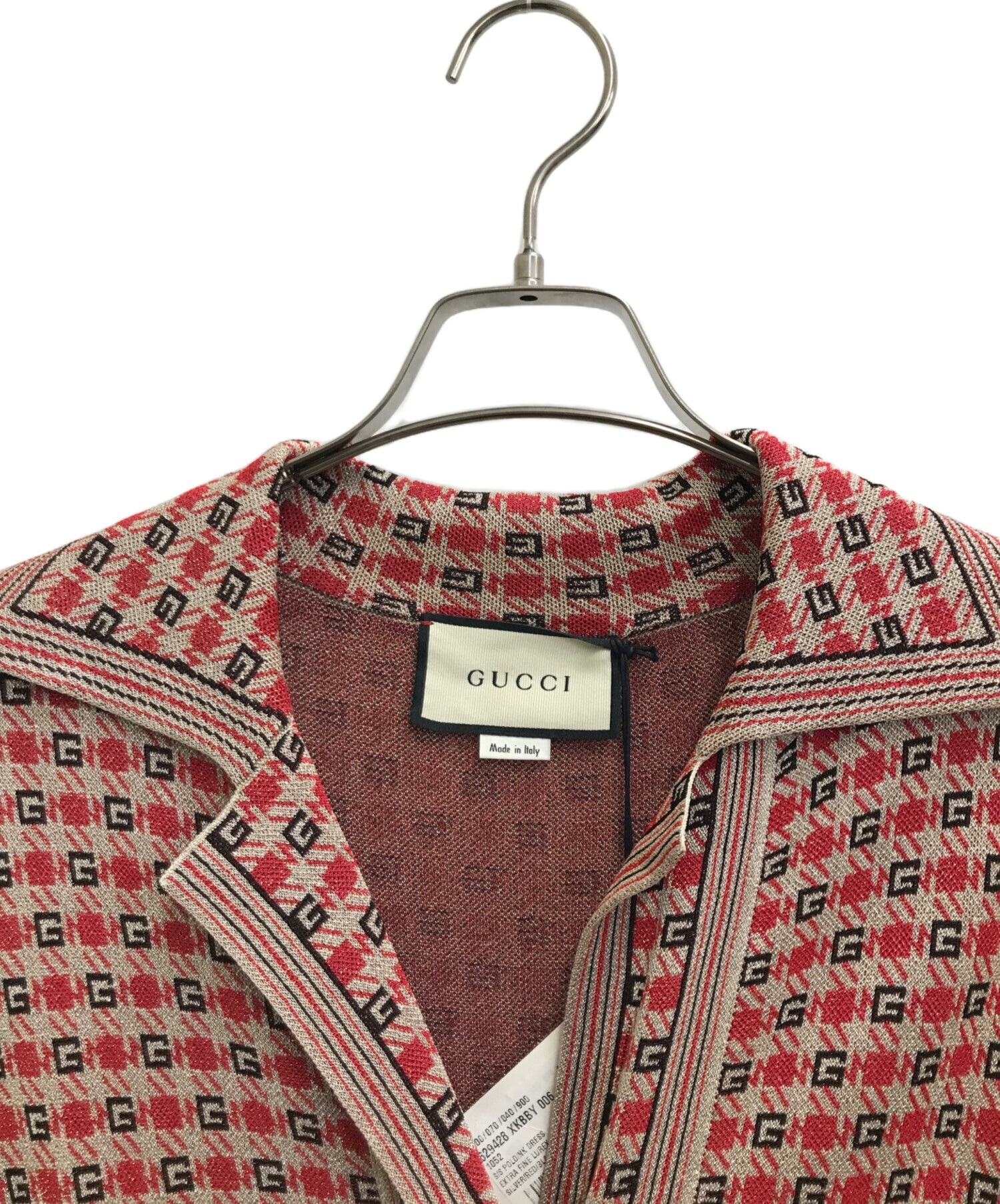 中古・古着通販】GUCCI (グッチ) ニットワンピース レッド×ベージュ