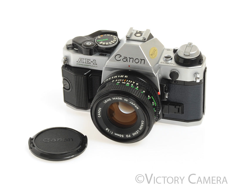 Canon AE-1 Program Blue Leather 35mm Film Camera w/ 50mm f1.8 Lens [EX
